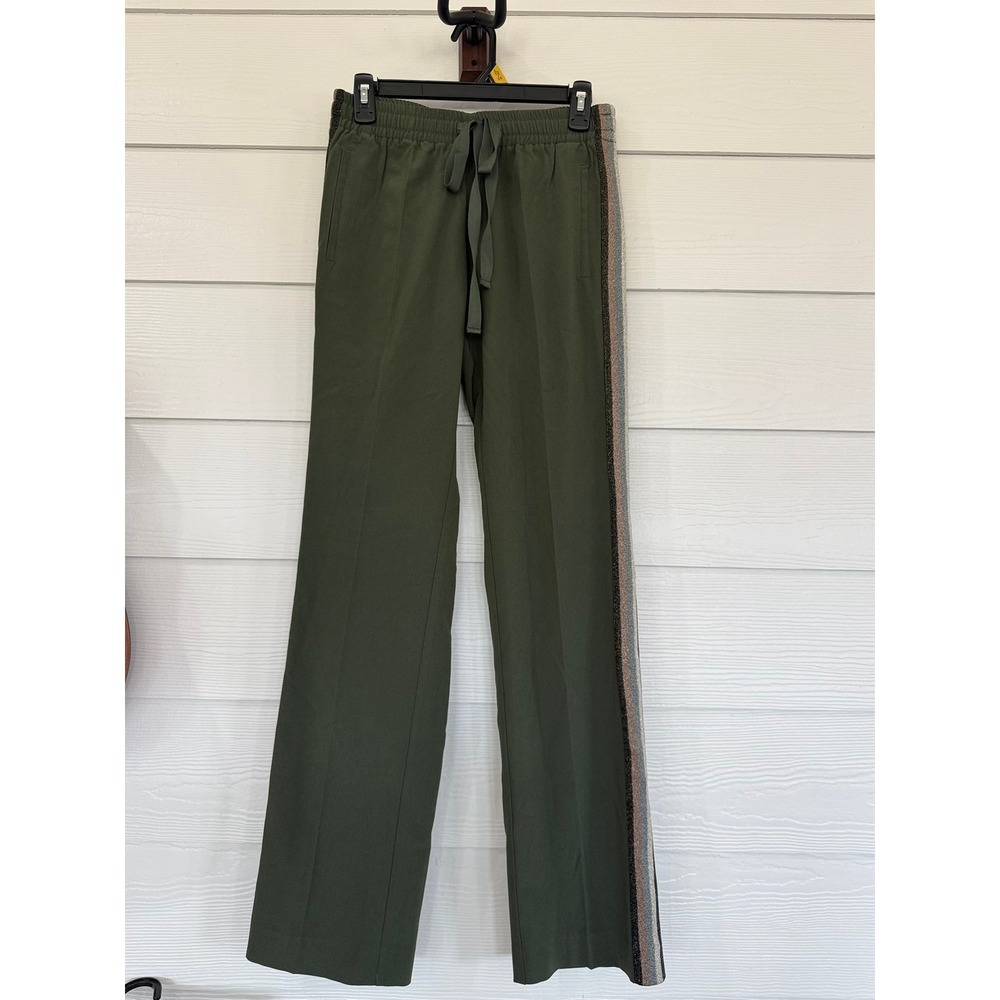 B- 12- Zadig Voltaire Pomy Crepe Olive Green Glitter Stripe Pants Size 36